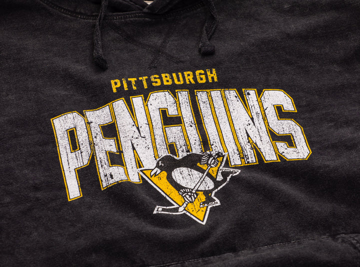 Official NHL licensed Pittsburgh Penguins Unisex Black Acid Wash Hoodie