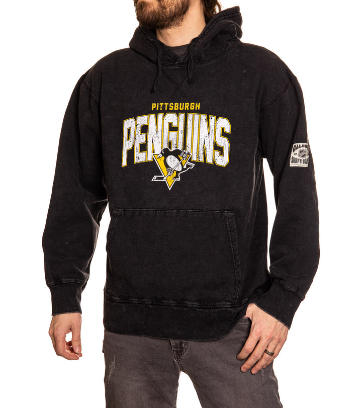 Official NHL licensed Pittsburgh Penguins Unisex Black Acid Wash Hoodie