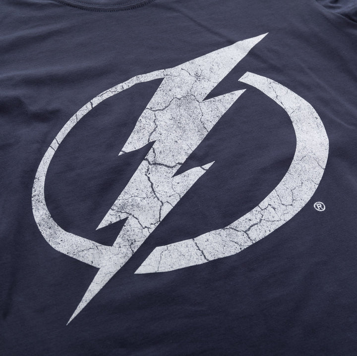 Tampa Bay Lightning Women's Distressed Print Fitted Crew Neck Premium T-Shirt - Navy