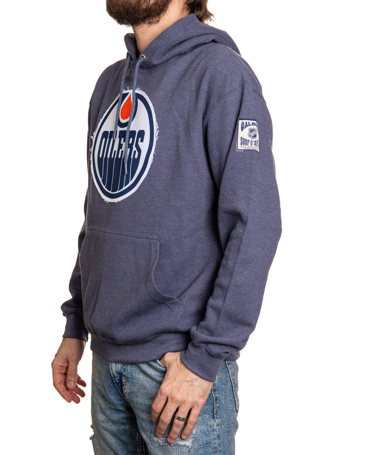 NHL Edmonton Oilers Unisex Waffle  Hoodie with frayed Logo Crest