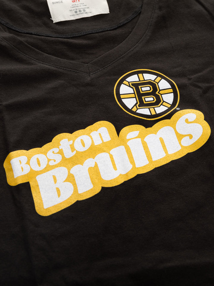 Official Licensed NHL Ladies' Retro Varsity Short Sleeve Vneck Tshirt--Boston Bruins