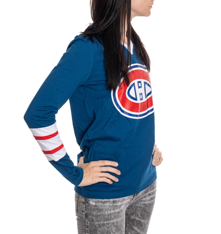 Montreal Canadiens Women's V-Neck Varsity Long Sleeve Shirt