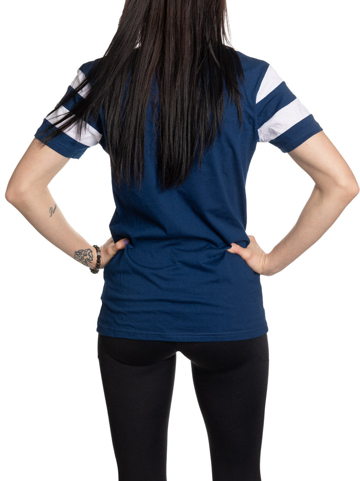 Official Licensed NHL Ladies' Retro Varsity Short Sleeve Vneck Tshirt--Winnipeg Jets