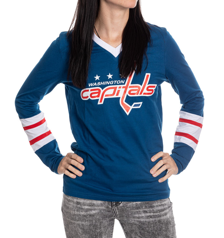 Washington Capitals Women's V-Neck Varsity Long Sleeve Shirt