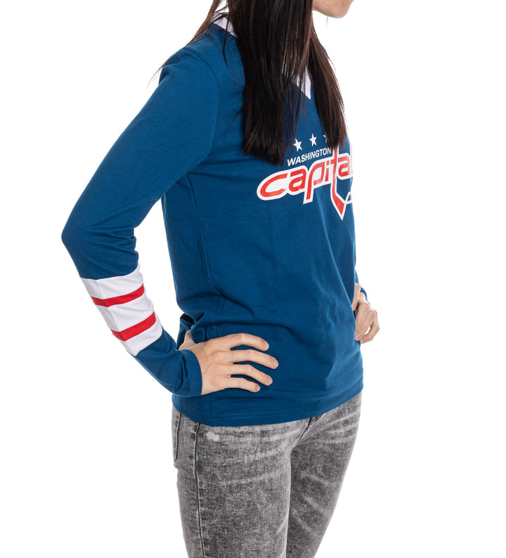 Washington Capitals Women's V-Neck Varsity Long Sleeve Shirt