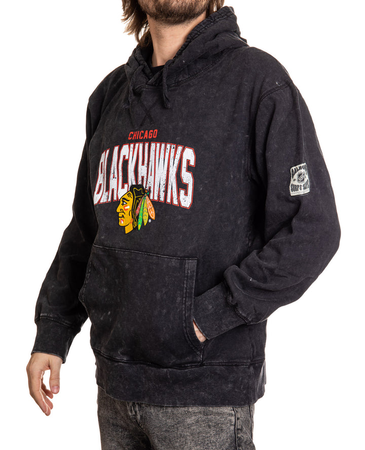 Official NHL licensed Chicago Blackhawks Unisex Acid Wash Hoodie