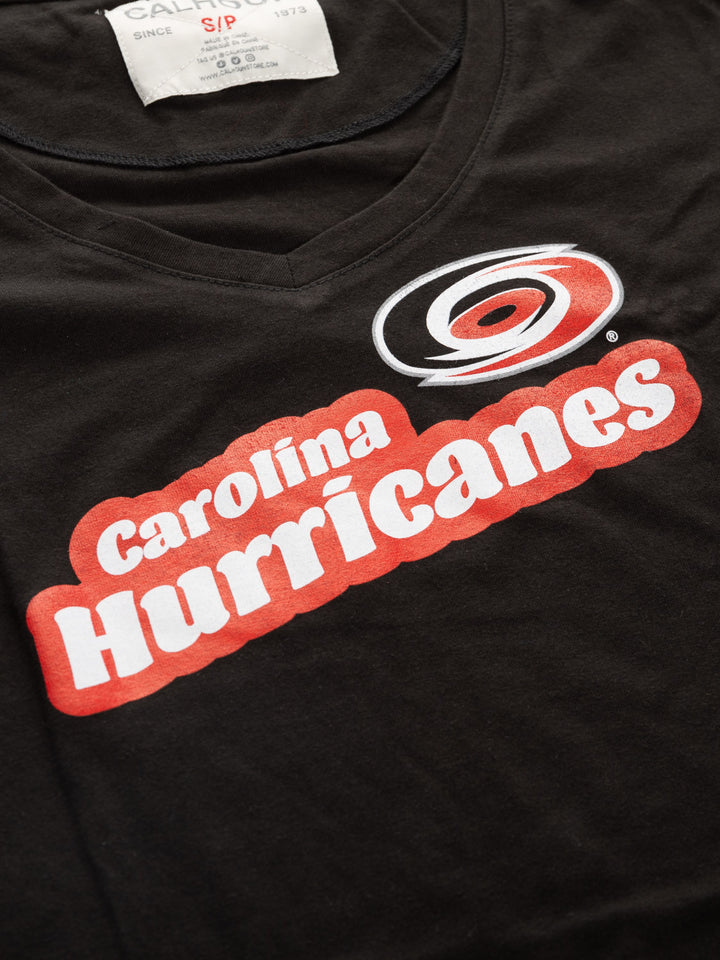 Official Licensed NHL Ladies' Retro Varsity Short Sleeve Vneck Tshirt--Carolina Hurricanes