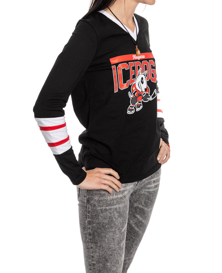 Ladies Niagara IceDogs Varsity V-Neck Long-sleeved Shirt