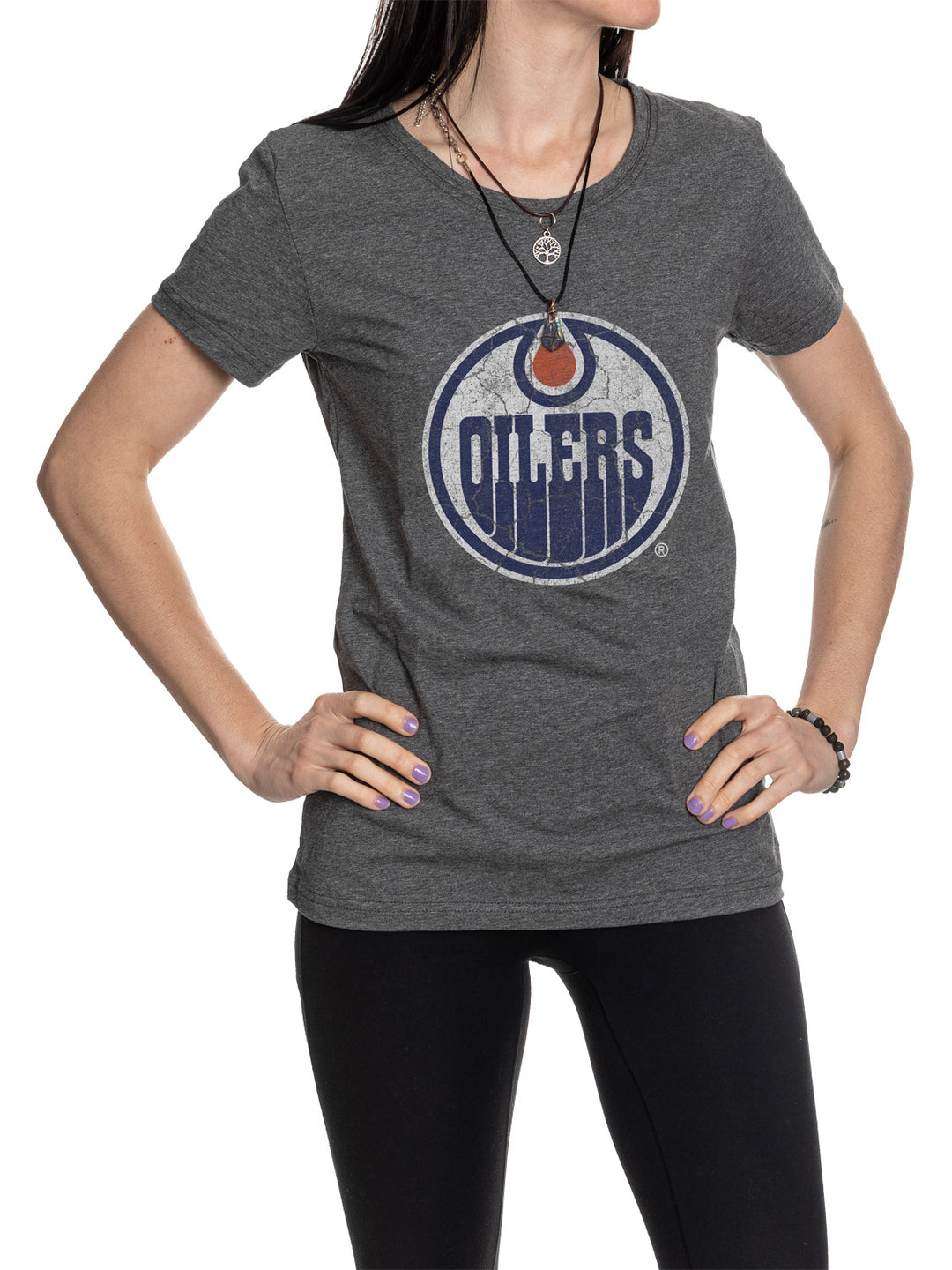Officially Licensed NHL Edmonton Oilers Women's Vintage Wash T-Shirt