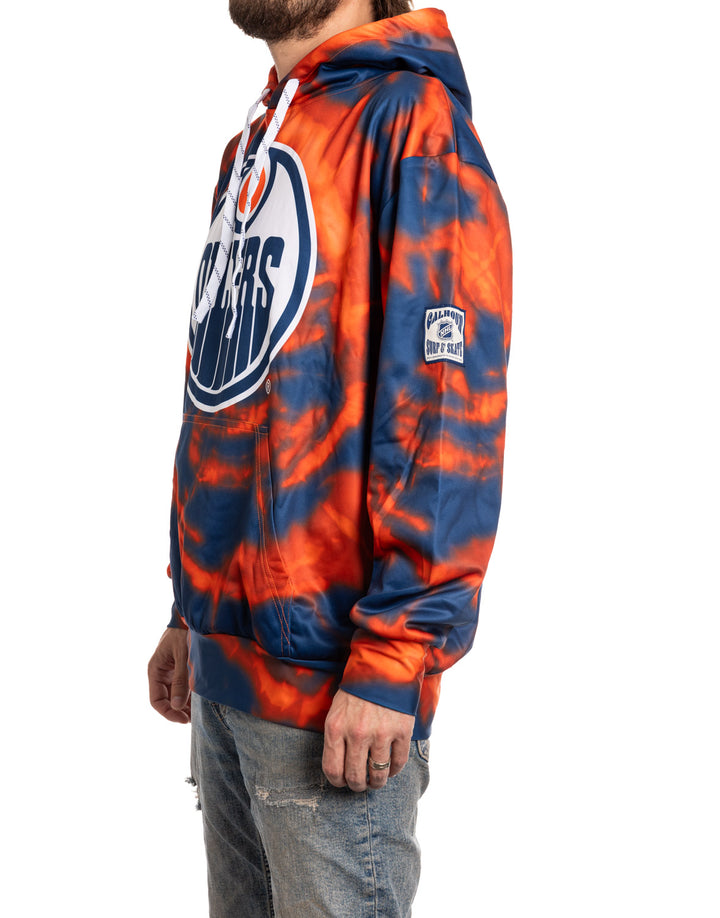 Official NHL licensed Edmonton Oilers Sublimation Tie Dye Hoodie