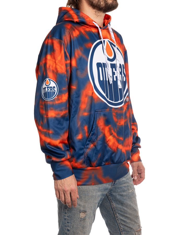 Official NHL licensed Edmonton Oilers Sublimation Tie Dye Hoodie