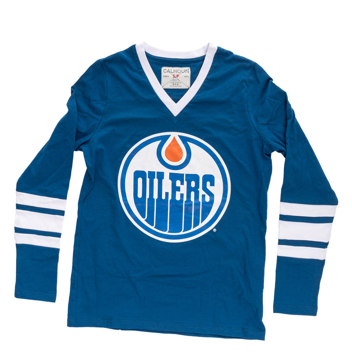 Edmonton Oilers Women's V-Neck Varsity Long Sleeve Shirt