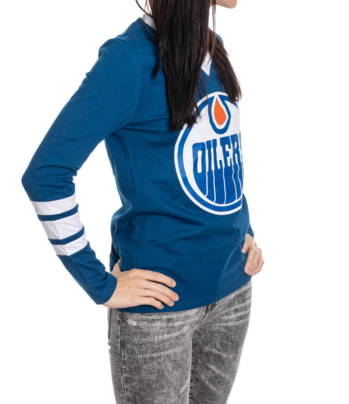 Edmonton Oilers Women's V-Neck Varsity Long Sleeve Shirt