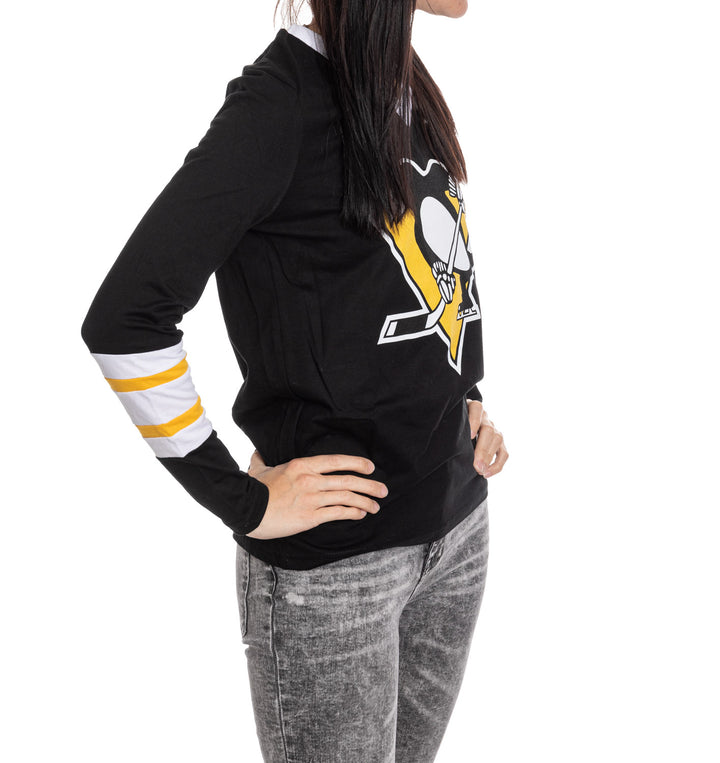 Pittsburgh Penguins Women's V-Neck Varsity Long Sleeve Shirt