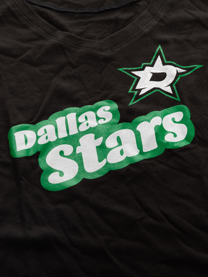 Official Licensed NHL Ladies' Retro Varsity Short Sleeve Vneck Tshirt--Dallas Stars