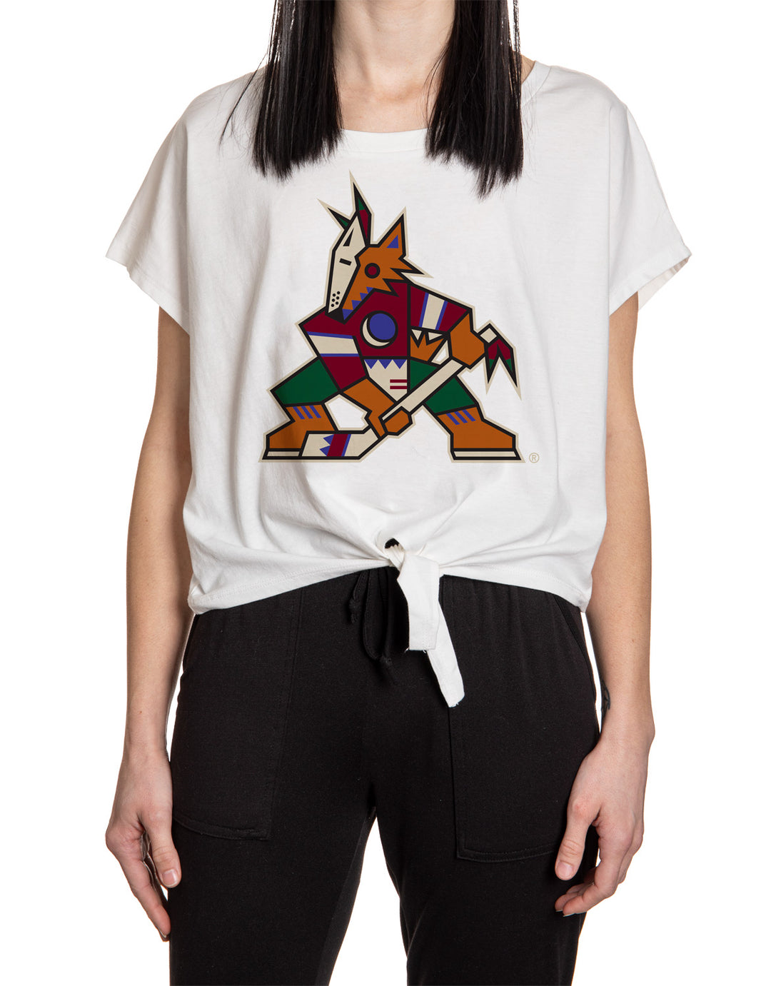 Arizona Coyotes Ladies Tie Up Front Crop T-Shirt