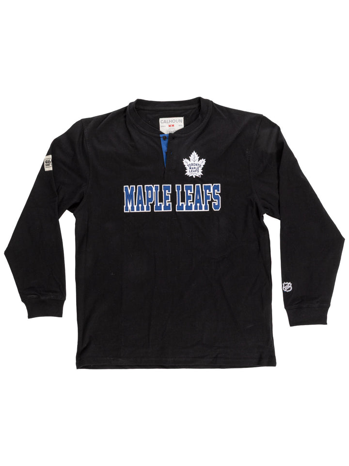 Official Licensed NHL Toronto Maple Leafs Long Sleeve Henley - Blackout Edition