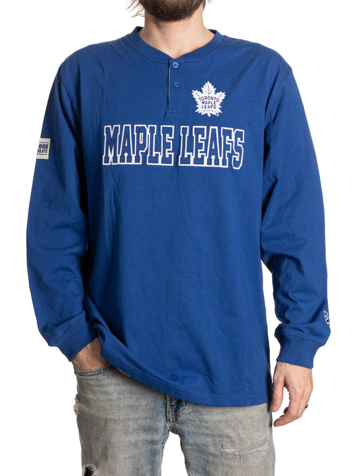 Official Licensed NHL Toronto Maple Leafs Long Sleeve Henley