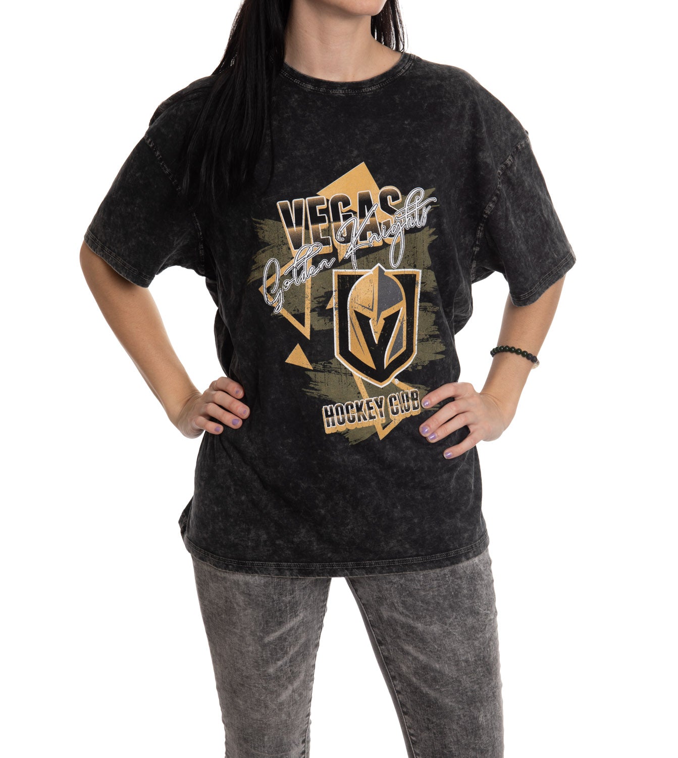 Calhoun NHL Womens Oversized Loose Fit Drop Shoulder Vintage Style Acid Wash Crewneck Short Sleeve T Shirt