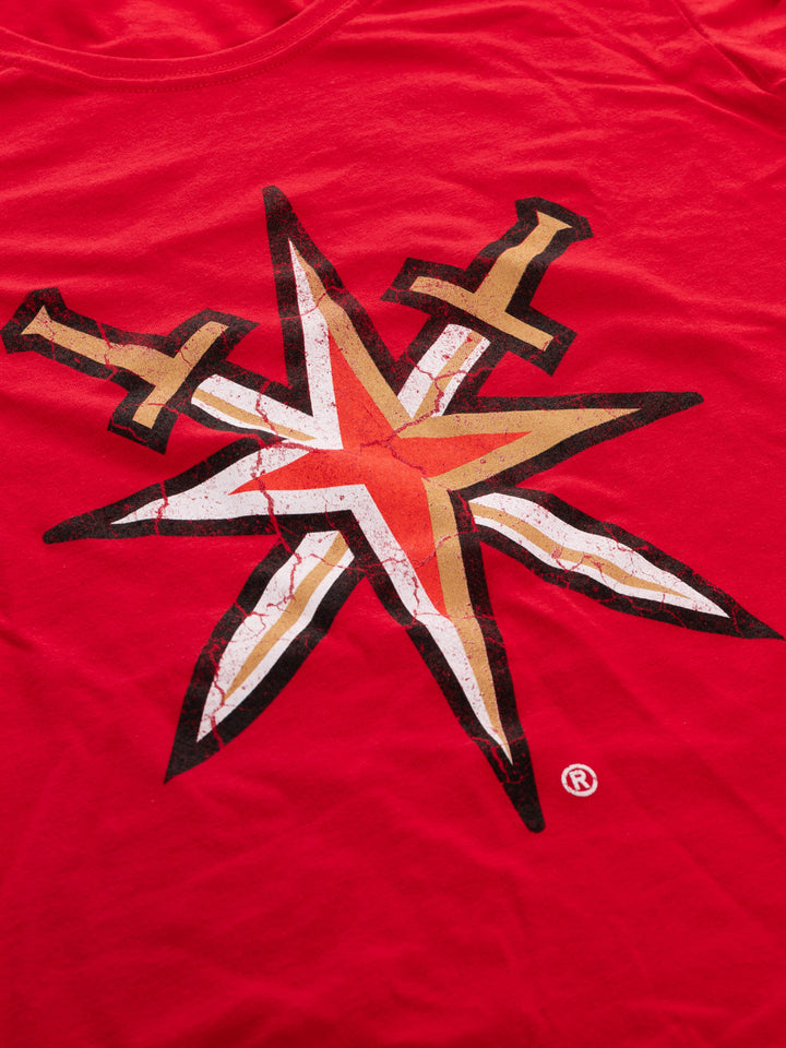 Vegas Golden Knights Women's Distressed Print Fitted Crew Neck Premium T-Shirt - Red