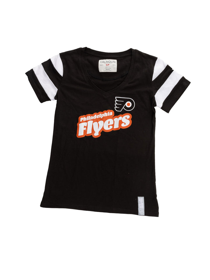 Official Licensed NHL Ladies' Retro Varsity Short Sleeve Vneck Tshirt--Philadelphia Flyers