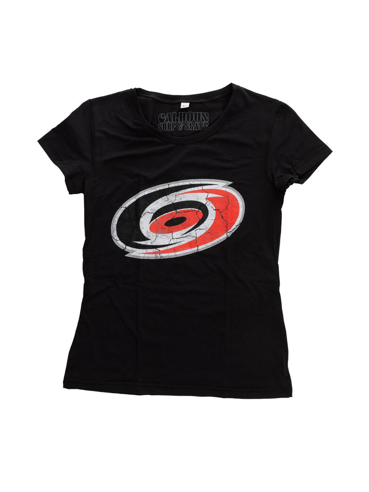 Carolina Hurricanes Women's Distressed Print Fitted Crew Neck Premium T-Shirt - Black