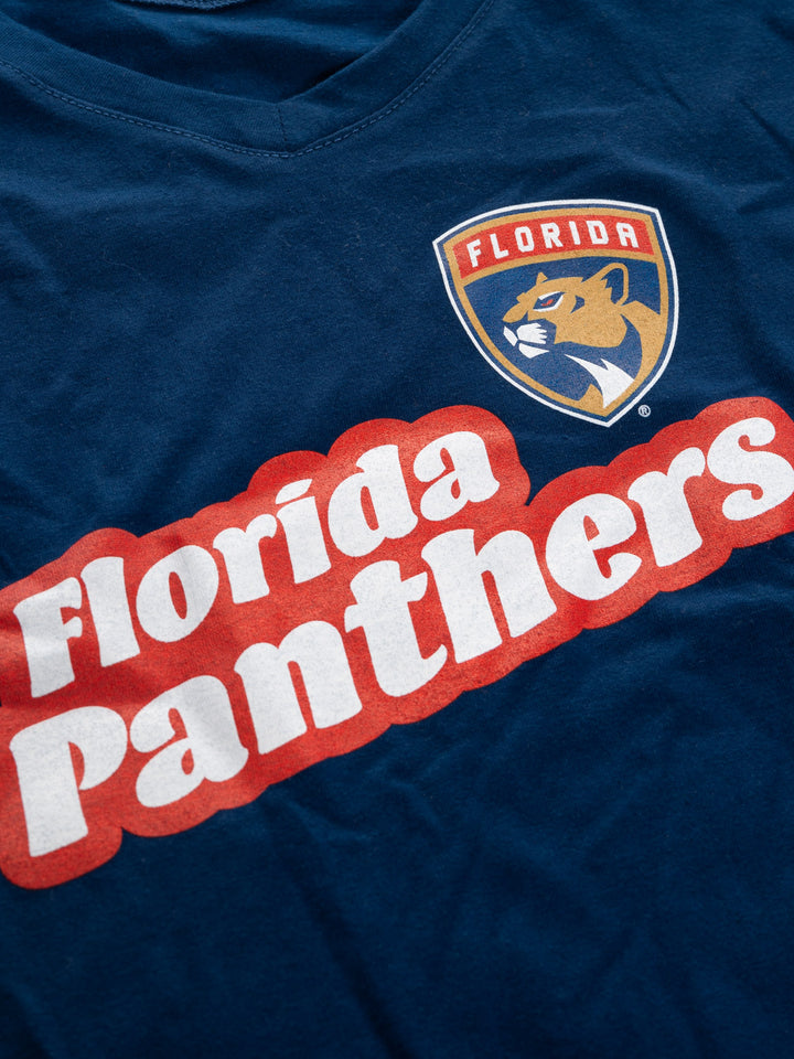 Official Licensed NHL Ladies' Retro Varsity Short Sleeve Vneck Tshirt--Florida Panthers