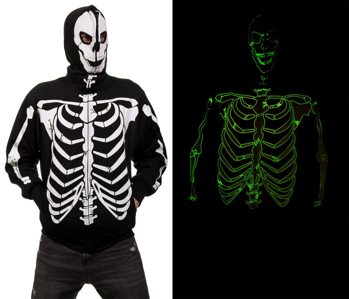 Glow in the Dark Skeleton Hoodie - Full Zip Hooded Costume