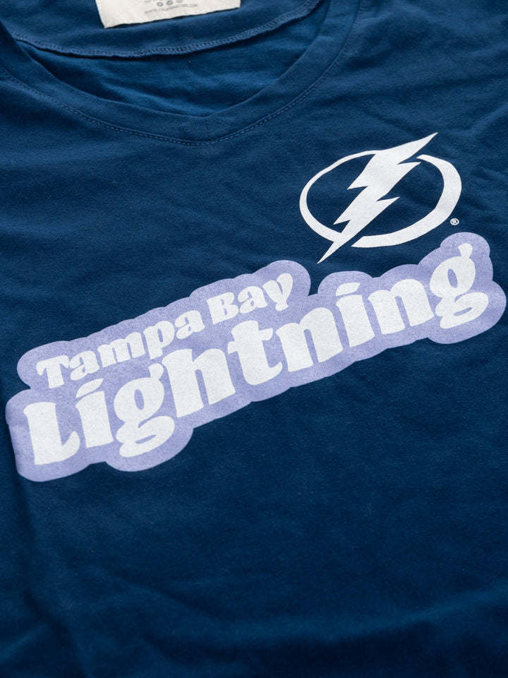 Official Licensed NHL Ladies' Retro Varsity Short Sleeve Vneck Tshirt--Tampa Bay Lightning