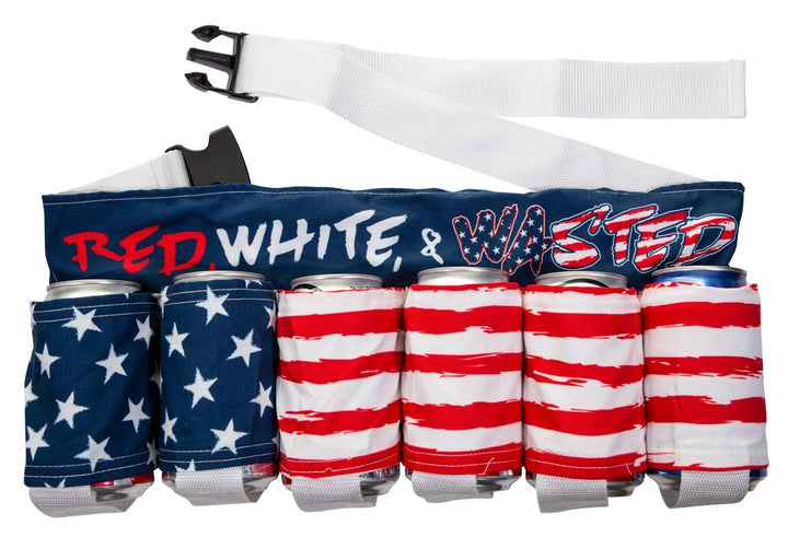 Novelty Beverage Holder Beer Belt - "Red, White & Wasted"  Belt By Itself