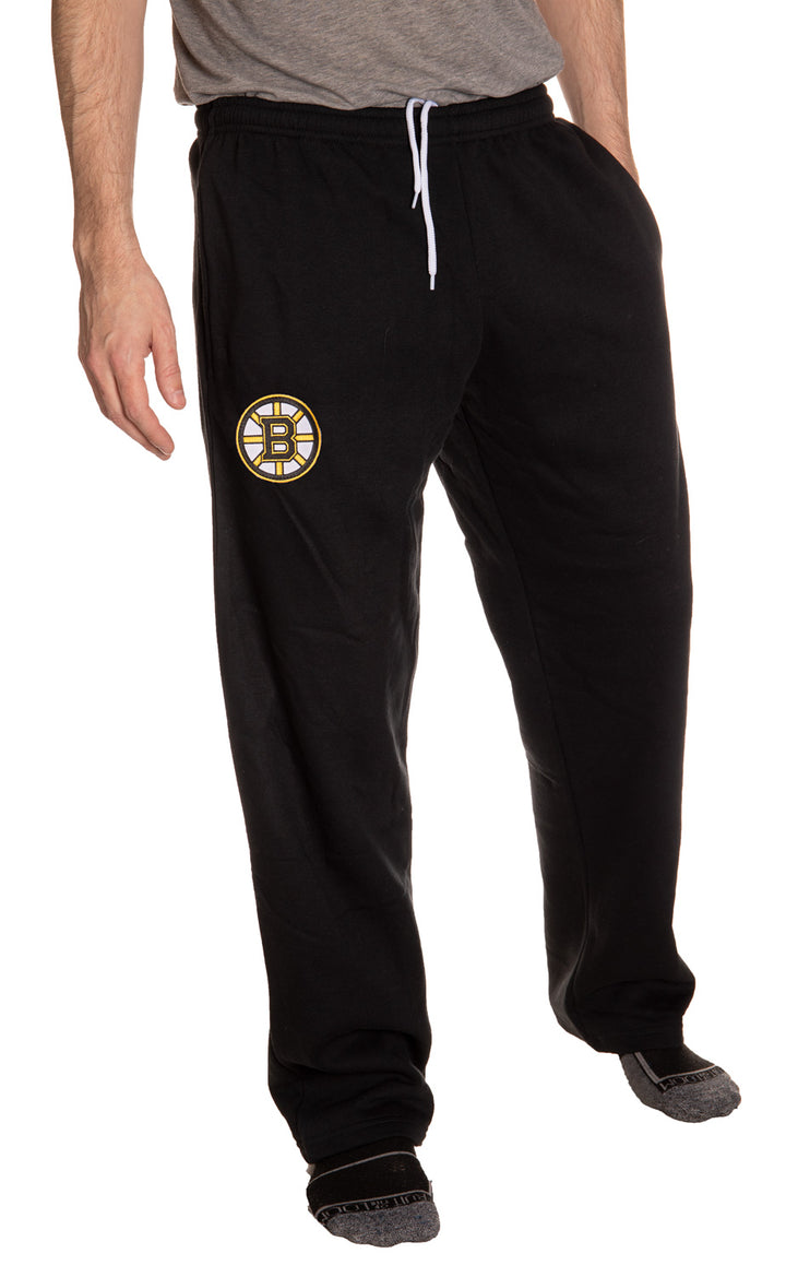 Boston Bruins Embroidered Logo Sweatpants Front View, Hand in Pocket