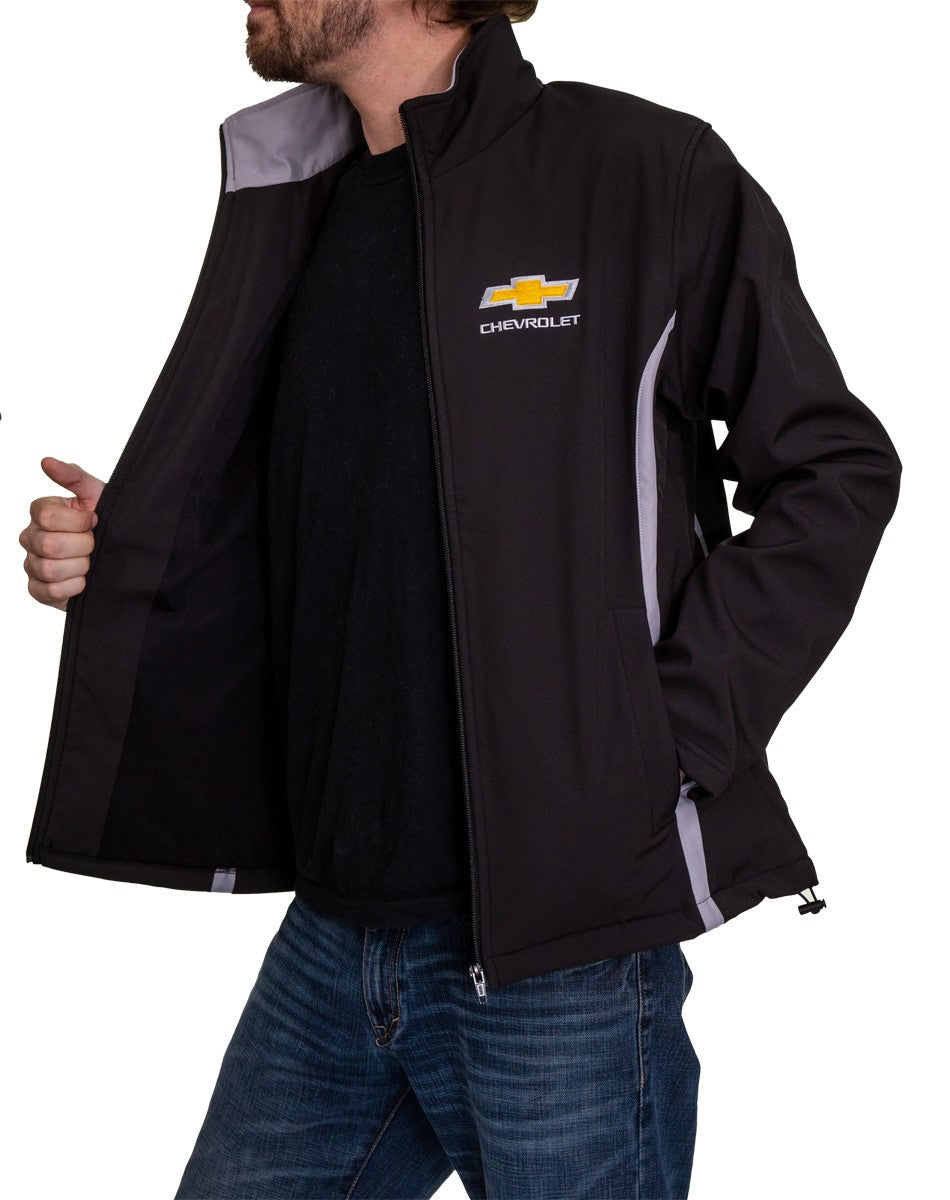 Chevrolet Bowtie Men's Jacket- Side view man holding jacket open