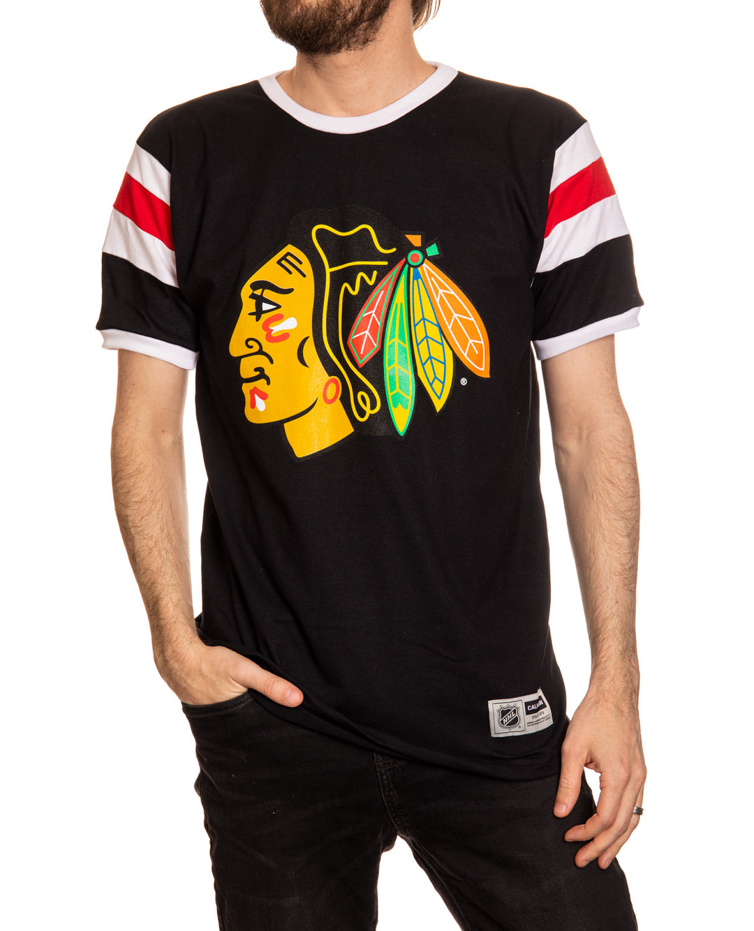 Chicago Blackhawks Shoulder Stripe Varsity Inset T-Shirt