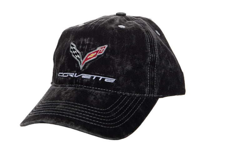 Corvette Distressed Acid Wash Hat Front View.