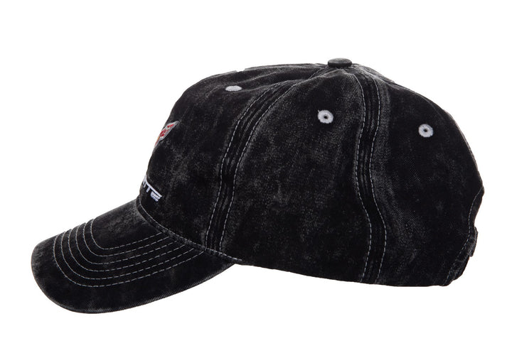 Corvette Distressed Acid Wash Hat Side View.