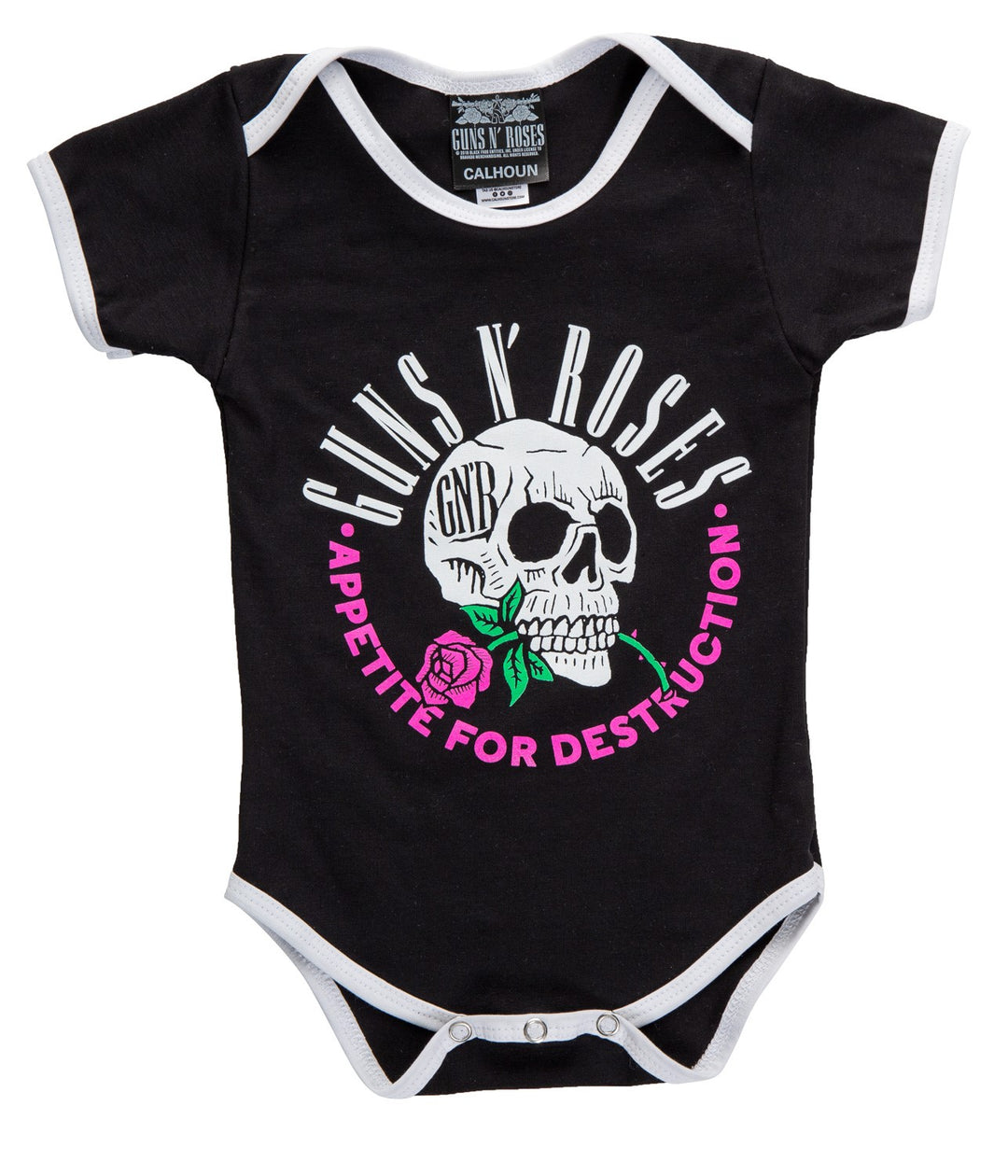 Guns N' Roses Appetite for Destruction Baby Onesie. Black With White Trim.