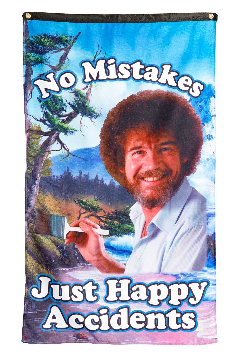 Officially Licensed Bob Ross"No Mistakes" Wall Banner  Full Front View Of Banner