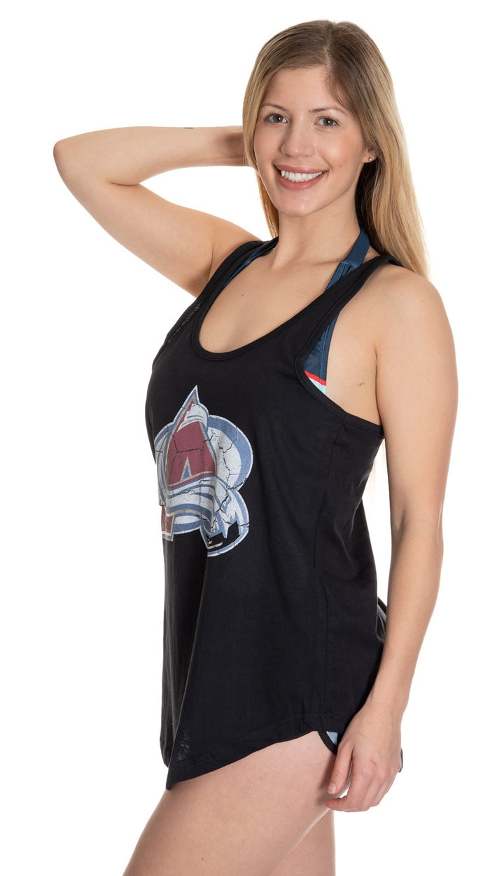 Colorado Avalanche Distressed Flowy Rank Full View Of Side.