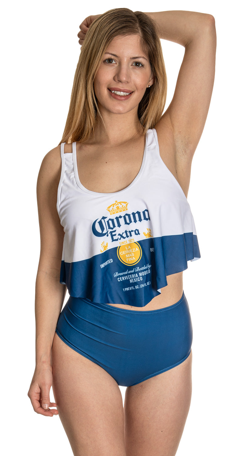Corona Extra Label Flowy High Waist Bikini Full Front View.