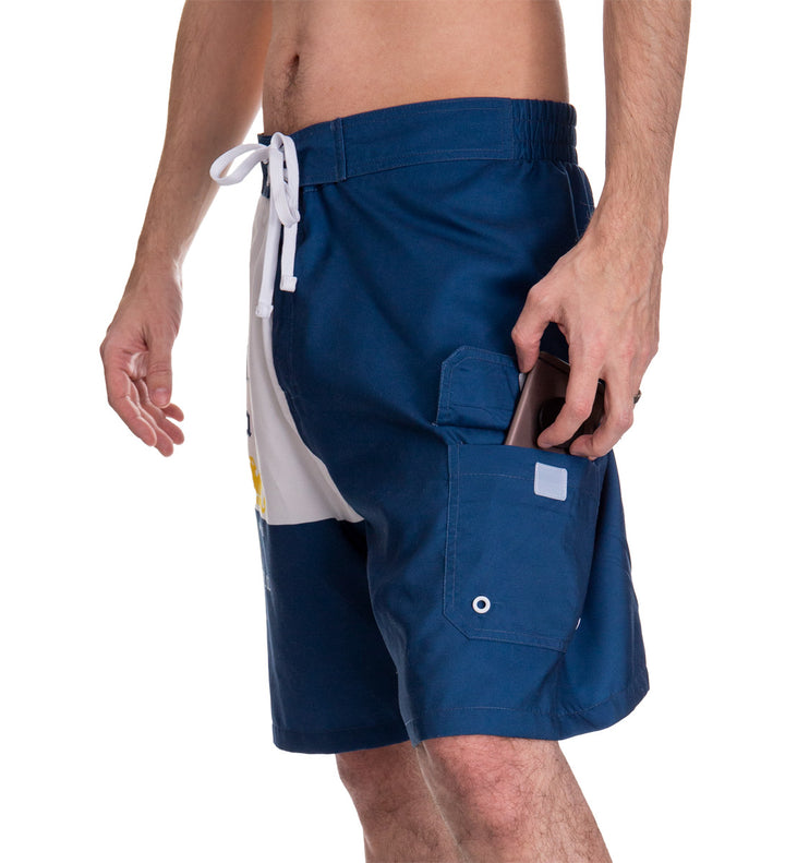 Mens Corona Bottle Label Boardshort - Side Front Angle Pocket View