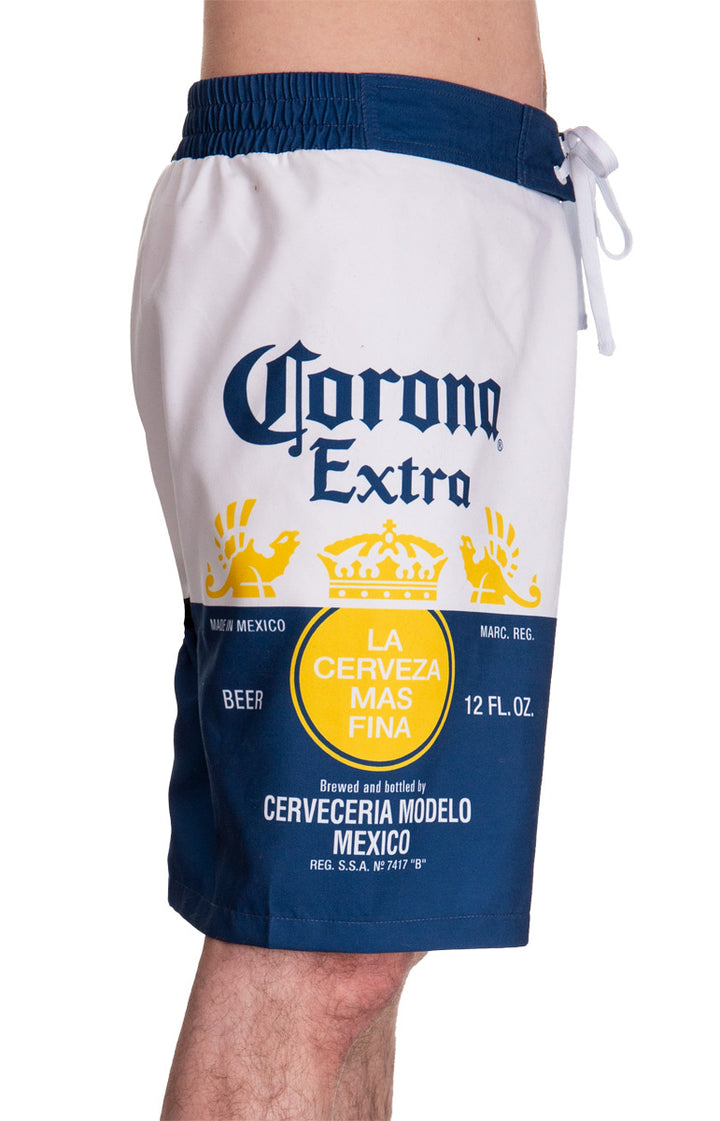 Mens Corona Bottle Label Boardshort - Side Printed Label View