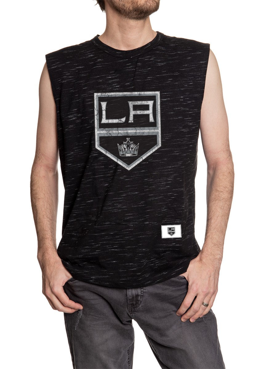 Men's Team Logo Crew Neck Space Dyed Cotton Sleeveless T-Shirt- Los Angeles Kings Full Front Logo Tank