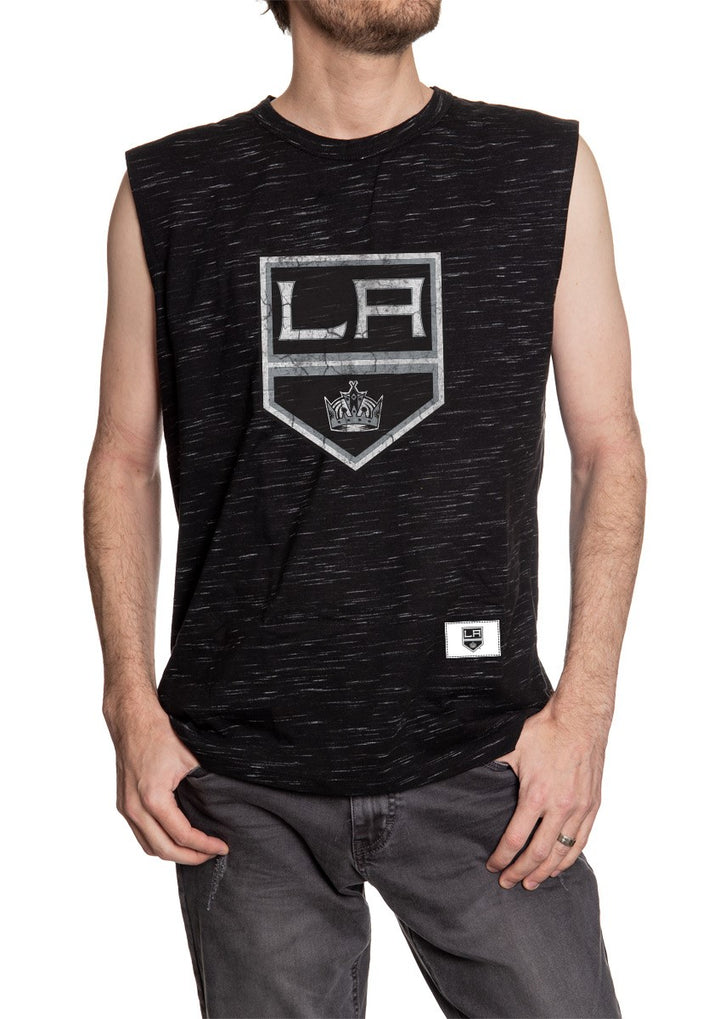 Men's Team Logo Crew Neck Space Dyed Cotton Sleeveless T-Shirt- Los Angeles Kings Full Front Logo Tank