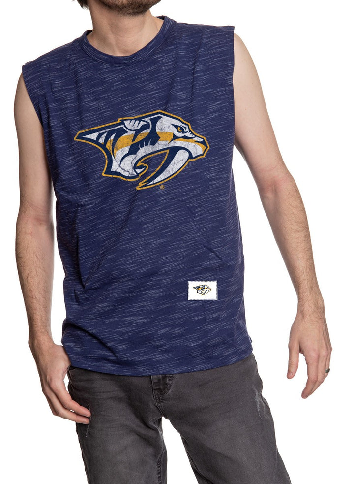 Men's Team Logo Crew Neck Space Dyed Cotton Sleeveless T-Shirt- Nashville Predators Full Front Logo