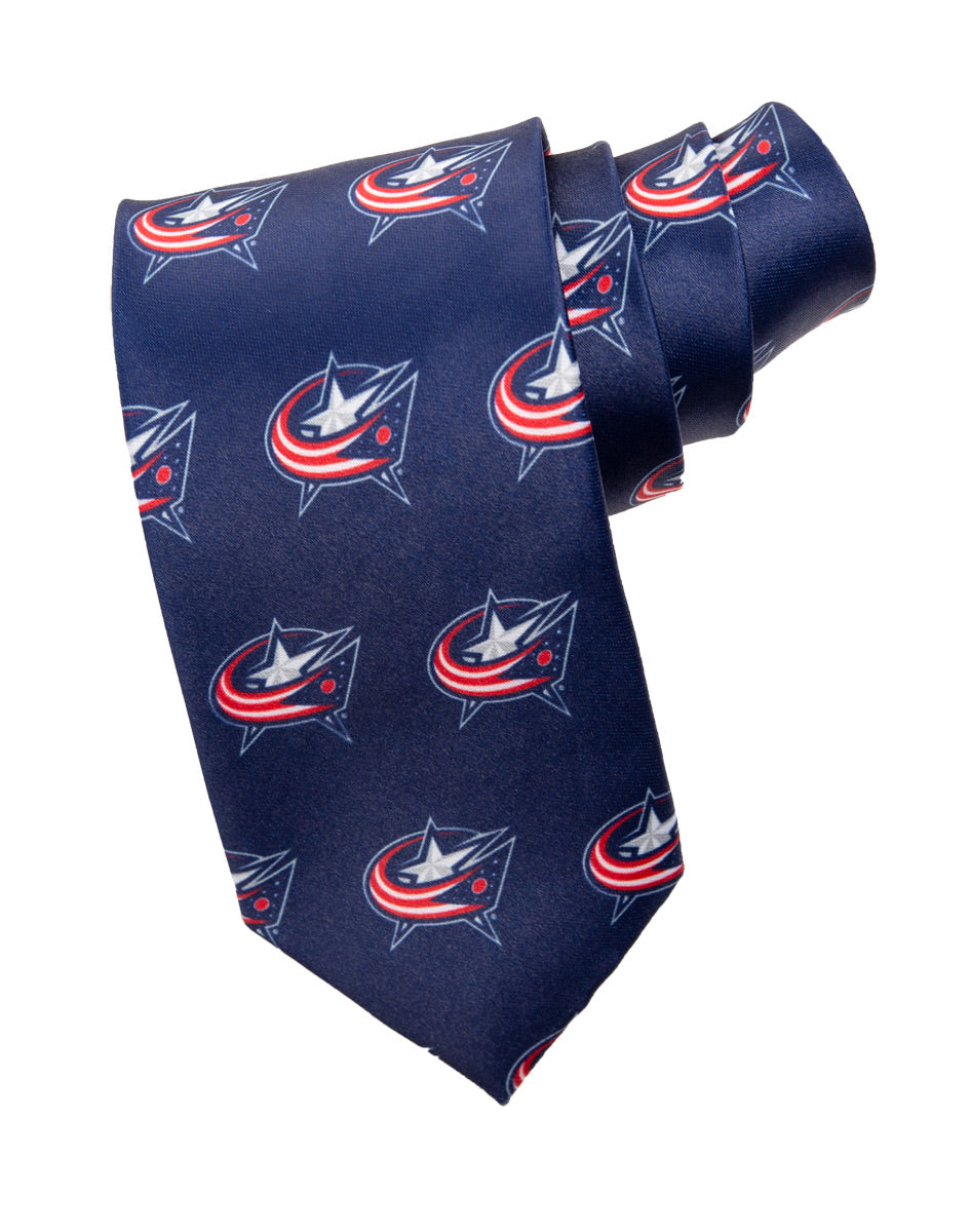NHL Men's All Over Team Logo Neck Tie- Columbus Blue Jackets