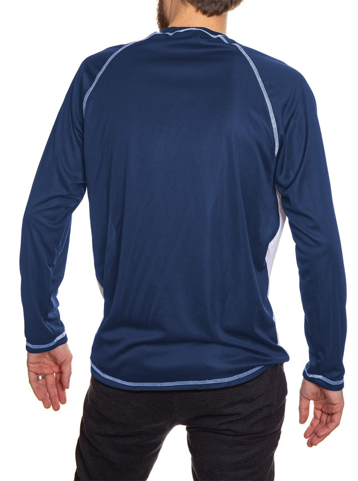 Toronto Maple Leafs Striped Long Sleeve Rashguard Back View. Blue Back.