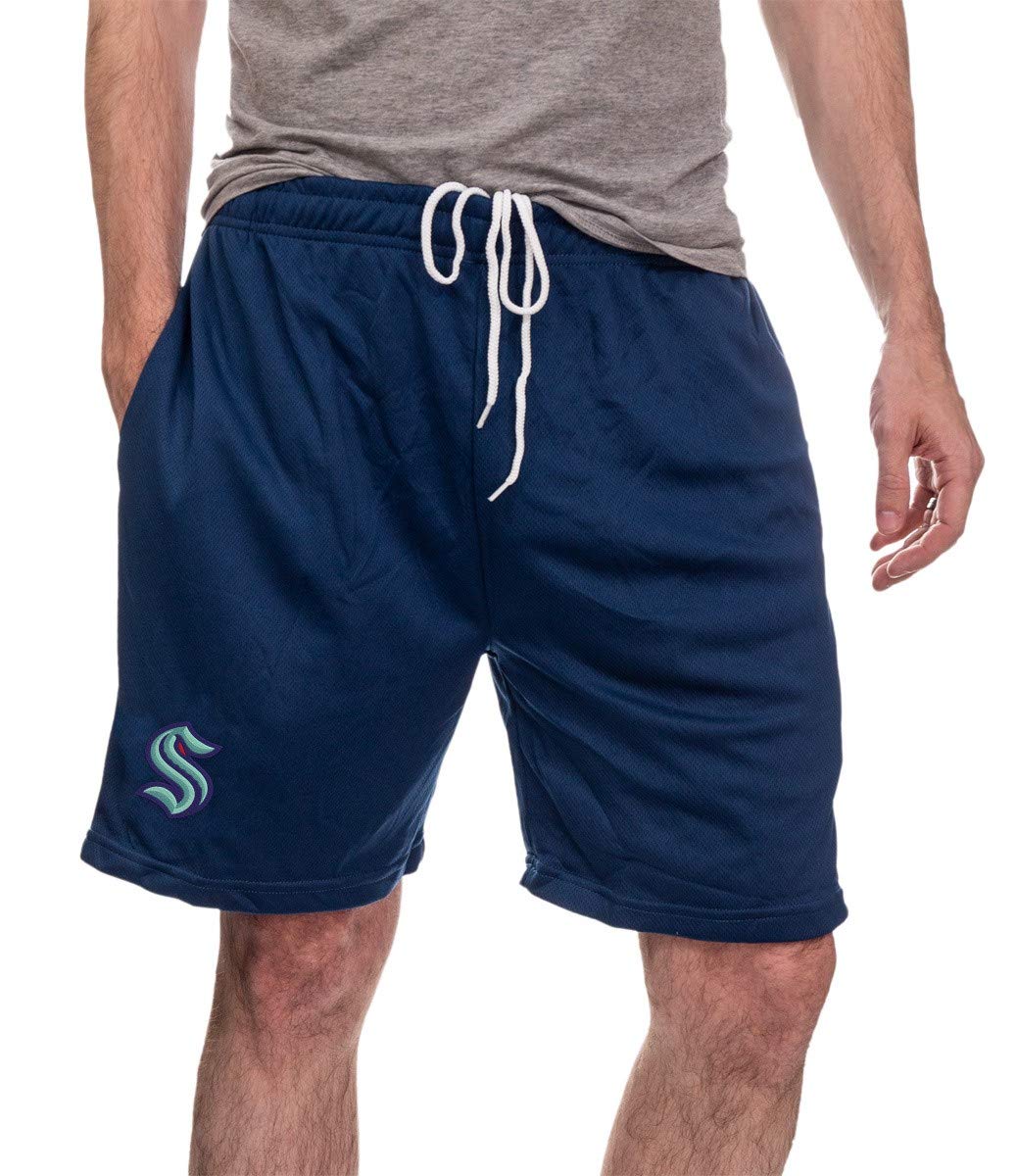 Seattle Kraken Air Mesh Shorts Front View, in Blue.