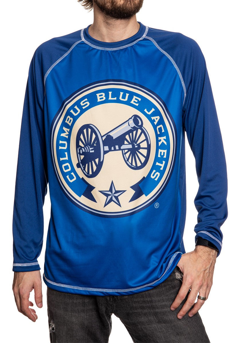 Columbus Blue Jackets Jersey Style Long Sleeve Rashguard, Two-Tone Blue.