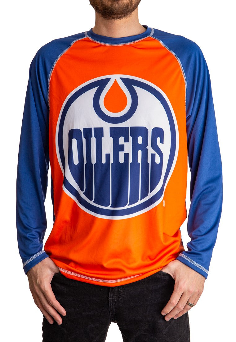 NHL Mens Long Sleeve Rashguard with Wicking Technology- Edmonton Oilers Front