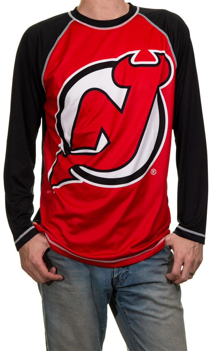 NHL Mens Performance Long-Sleeve Rash Guard - New Jersey Devils